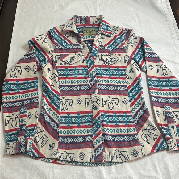 OUTBACK TRADING CO Lorelei Southwesters Thunderbird Print Performance Shirt S/M - Picture 6 of 11